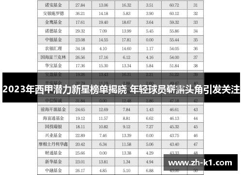 2023年西甲潜力新星榜单揭晓 年轻球员崭露头角引发关注